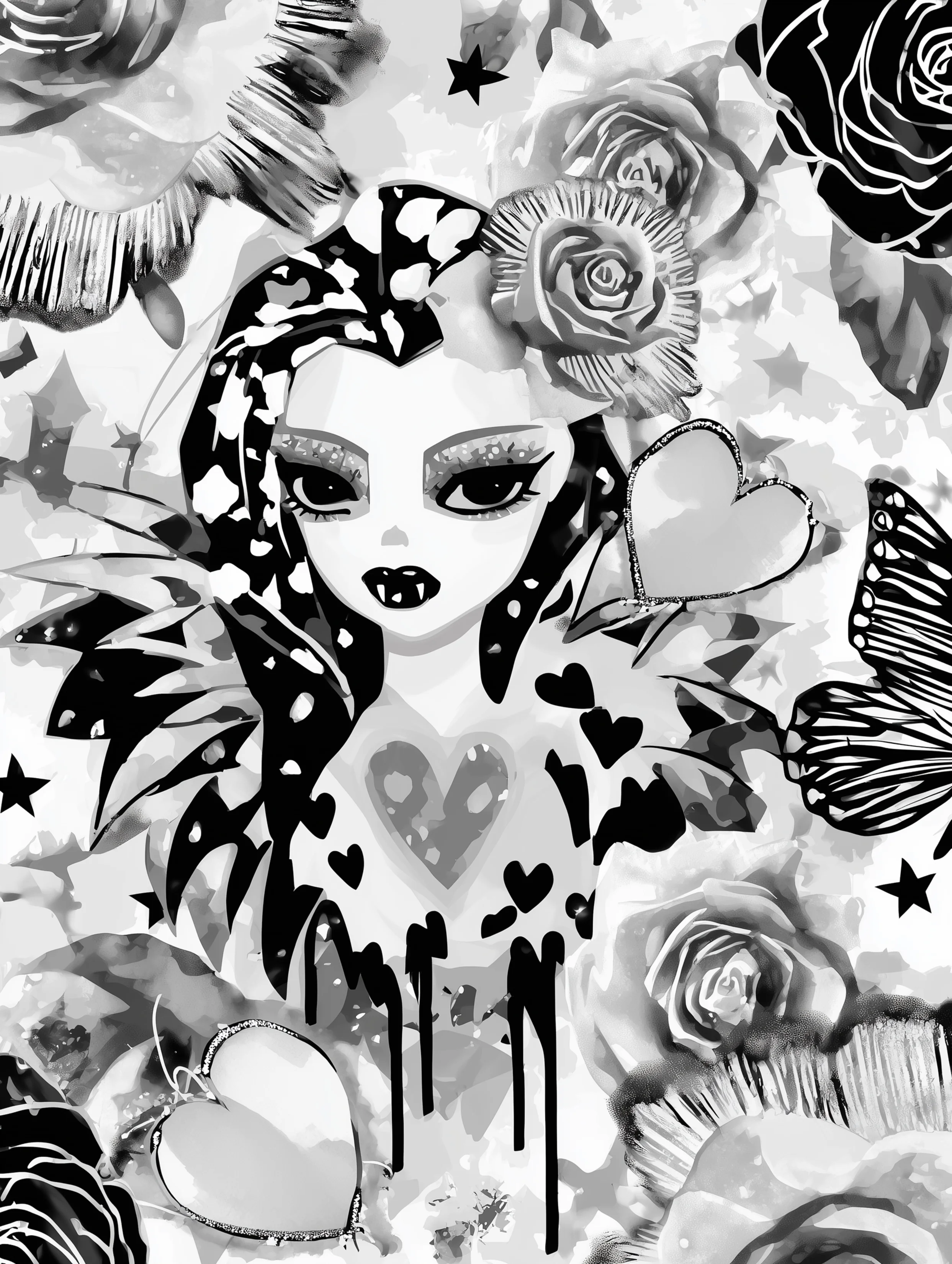 Free printable vampire coloring page for adults featuring a heart on the right side of a vampire